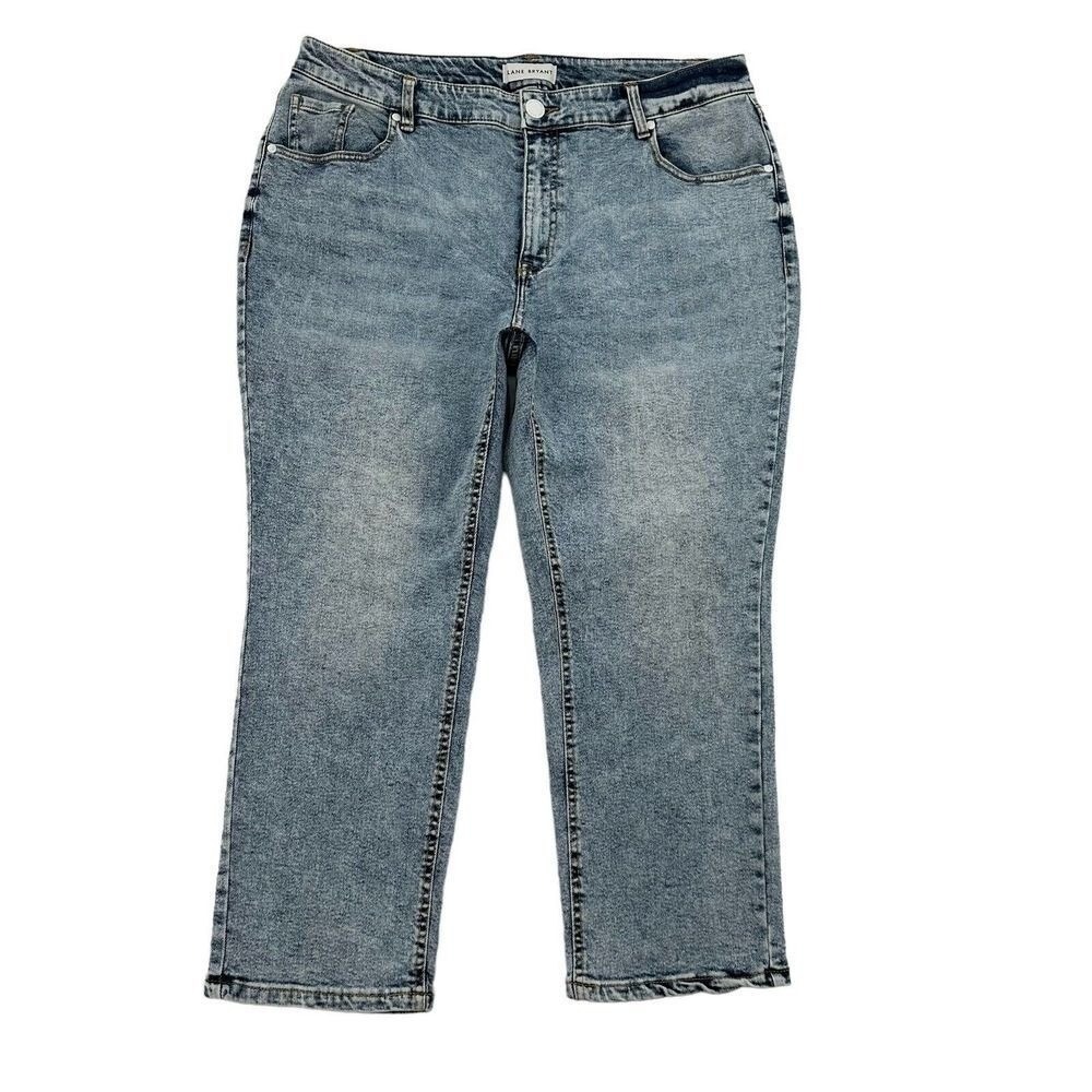 Lane Bryant Sz 16 High Rise Girlfriend Straight Crop Jeans Acid Wash Blue  Comfy